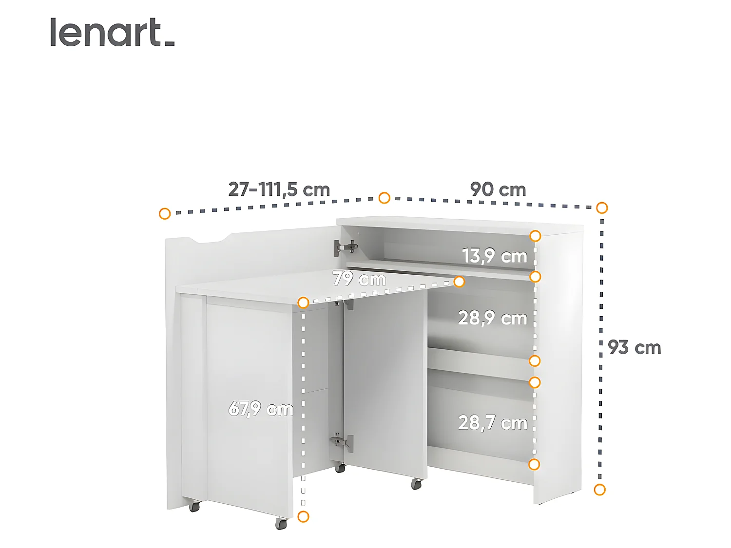 Lenart Bureau extensible avec rangement 90cm OFFICE CONSUS SLIM CW02L blanc mat gauche