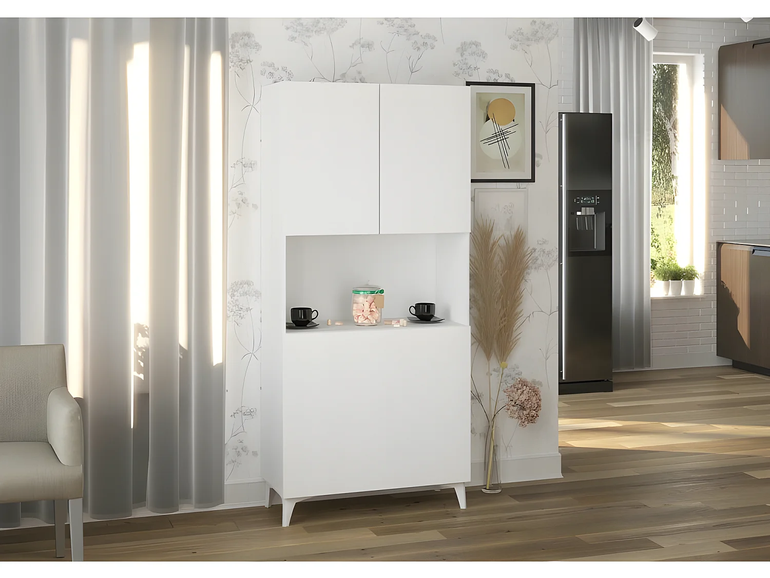 Armoire Placard Convertible en bureau et table Home office 175x80x36cm « Meggie-Blanc mat »