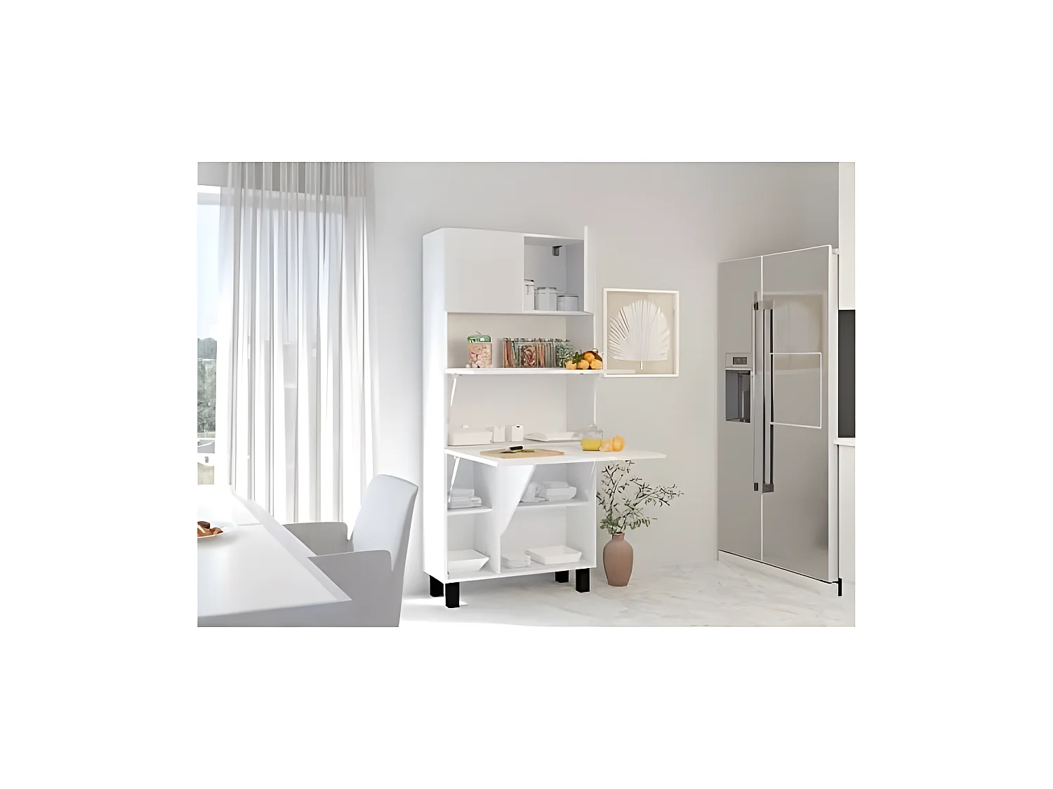 Armoire Placard Convertible en bureau et table Home office 175x80x32cm « Homi-Blanc mat/blanc brillant »