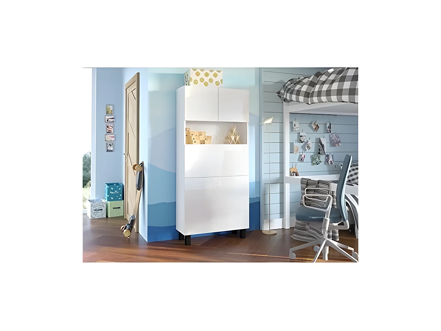 Armoire Placard Convertible en bureau et table Home office 175x80x32cm « Homi-Blanc mat/blanc brillant »