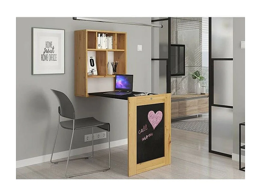 Bureau pliable TILT Table murale pliante pour ordinateur Bureau ménager Chêne artisan - Noir mat