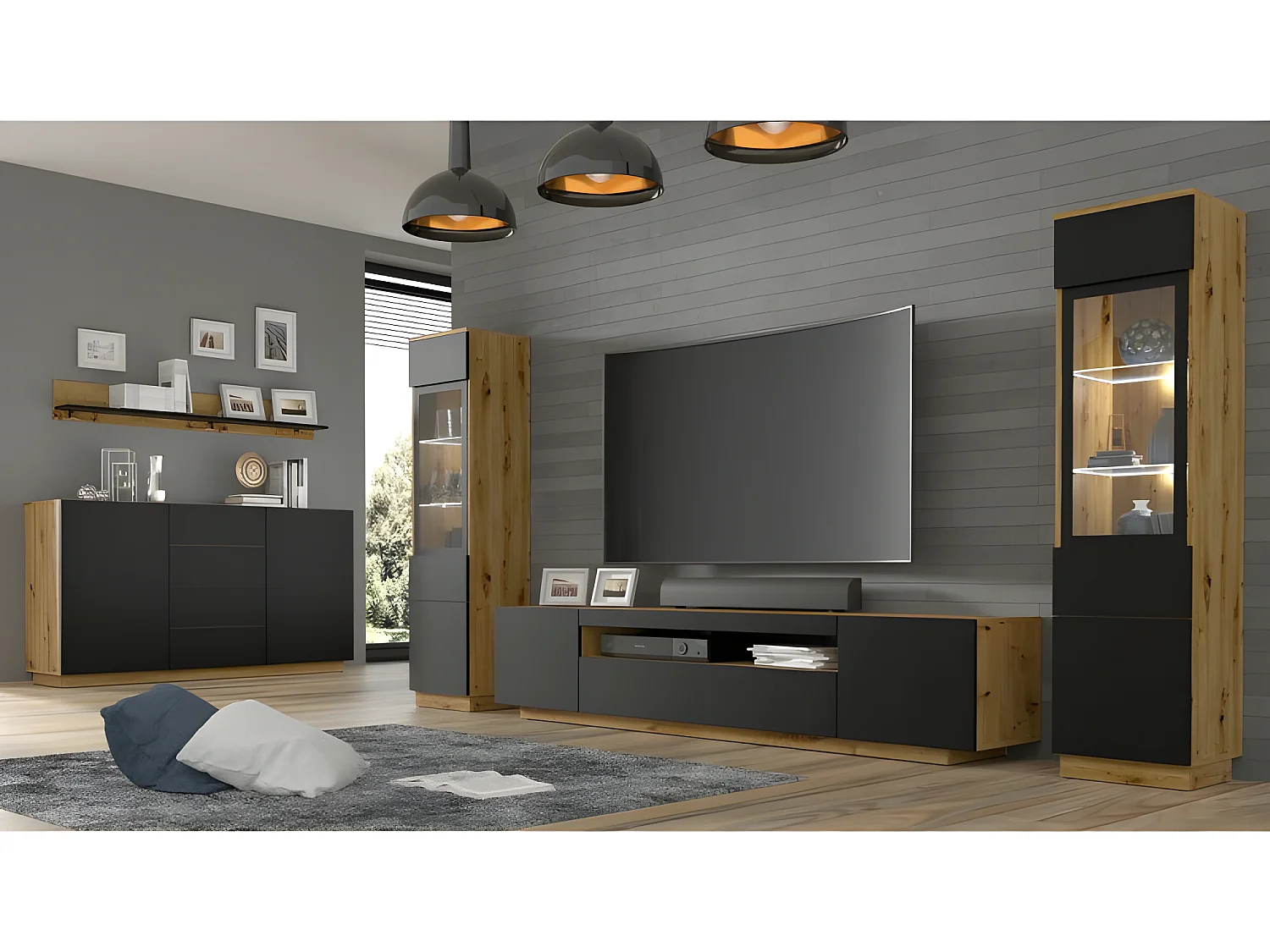 Etagère suspendue Aura panneau 150x20x16cm couleur chêne artisanal pour meuble TV