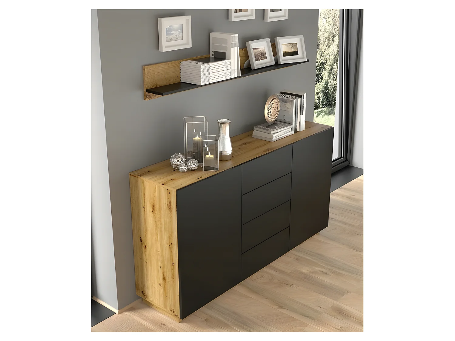 Etagère suspendue Aura panneau 150x20x16cm couleur chêne artisanal pour meuble TV