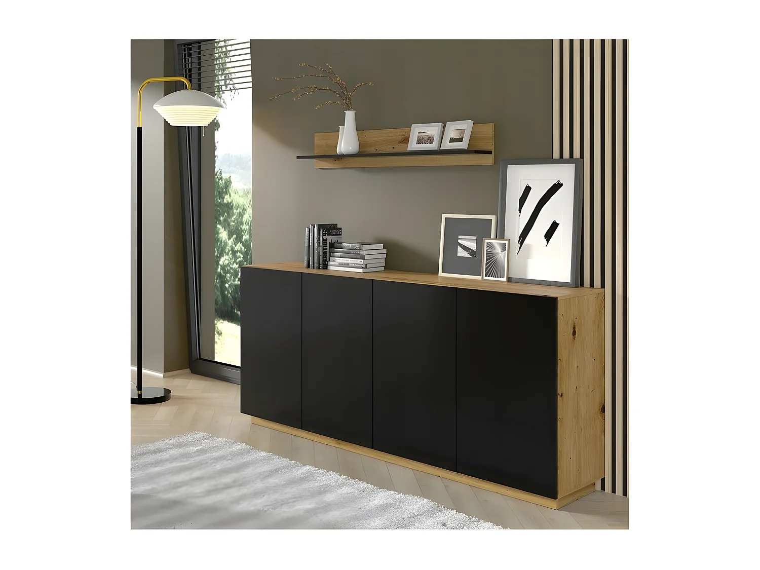 Etagère suspendue Aura panneau 120x20x16cm couleur chêne artisanal pour meuble TV