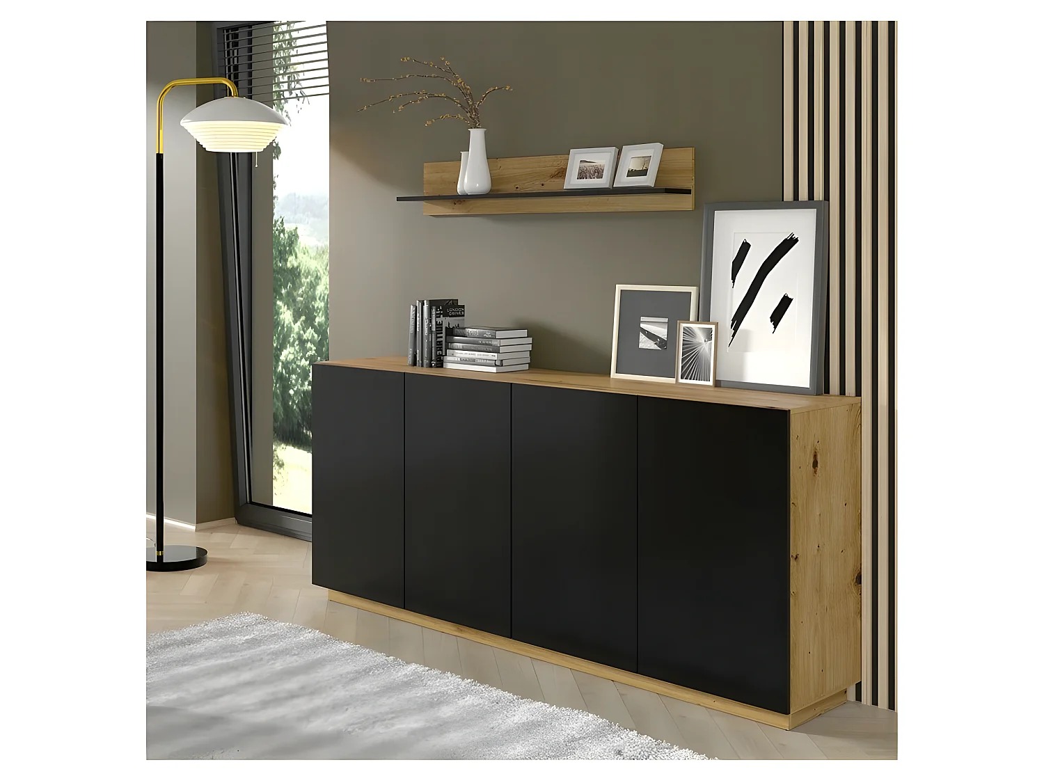 Etagère suspendue Aura panneau 120x20x16cm couleur chêne artisanal pour meuble TV