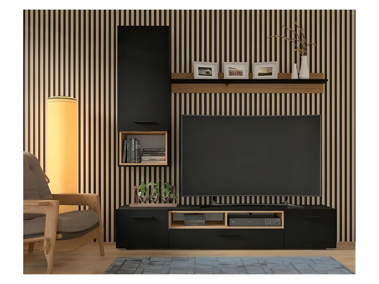 Étagère mural à suspendre Chêne artisan/noir mat Anette 115x20x20cm (LxPxH)