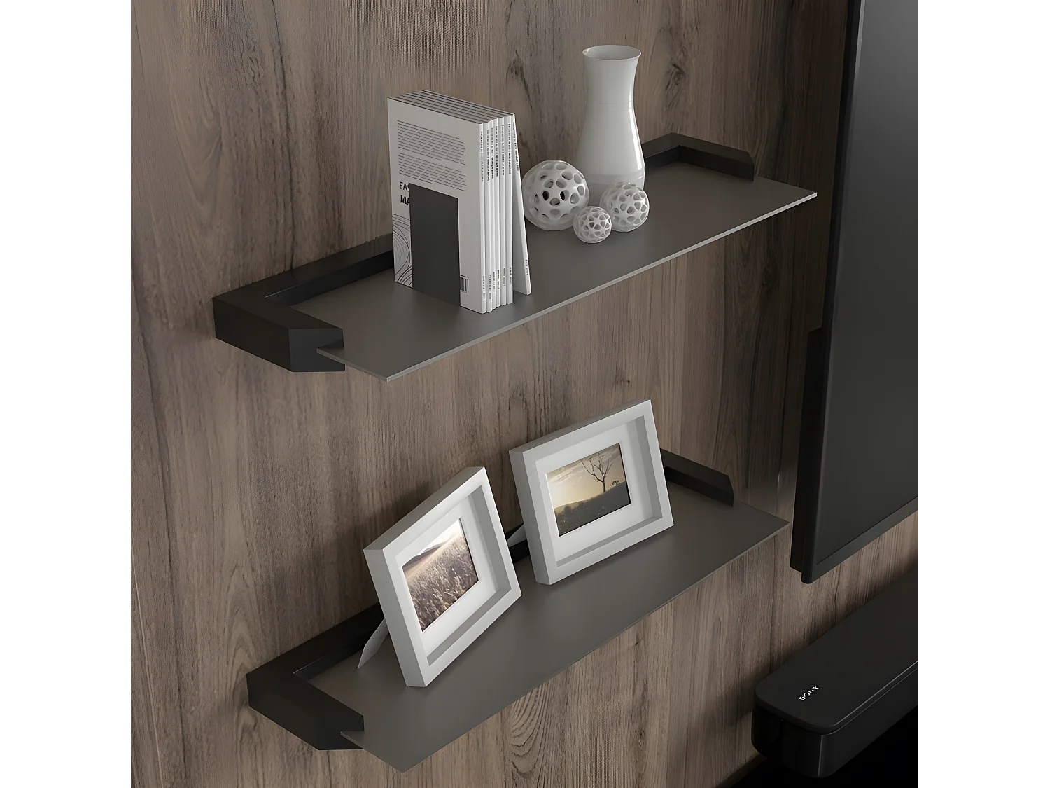 Etagère murale lot de 2 couleur Noir 60x3,7x19,5cm AURIS