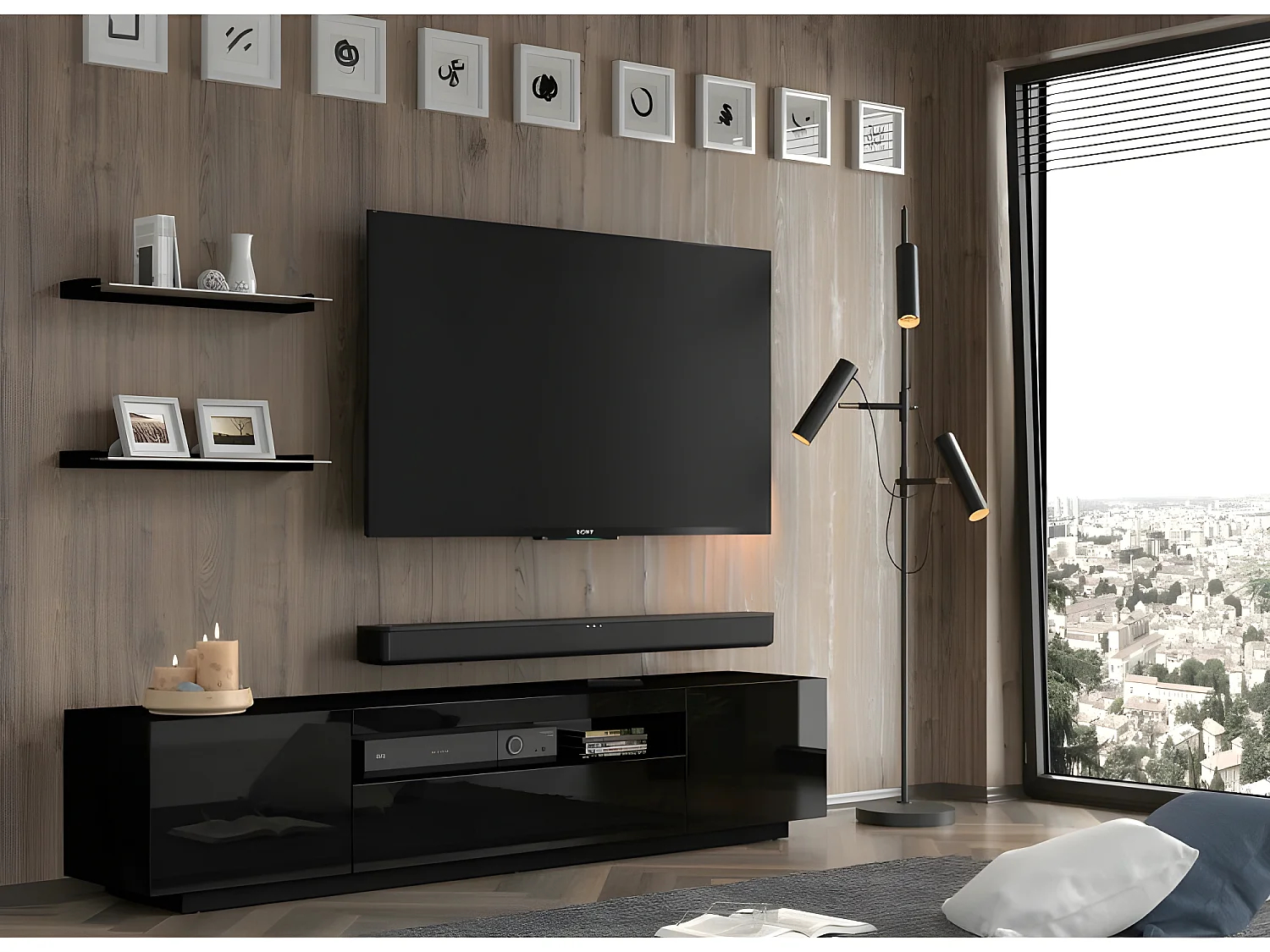 Etagère murale lot de 2 couleur Noir 60x3,7x19,5cm AURIS