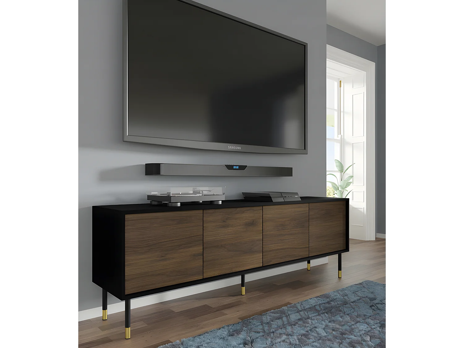 Meuble TV 180x40x60 cm meuble Hi-fi luxueux sur pied couleur du chêne Catane MESHEWOOD