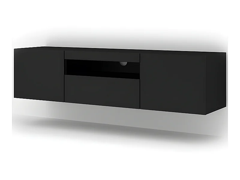 Meuble TV Noir Mat sans LED 150x42x37cm Aura meuble sur pied ou a suspendre meuble Hi-fi