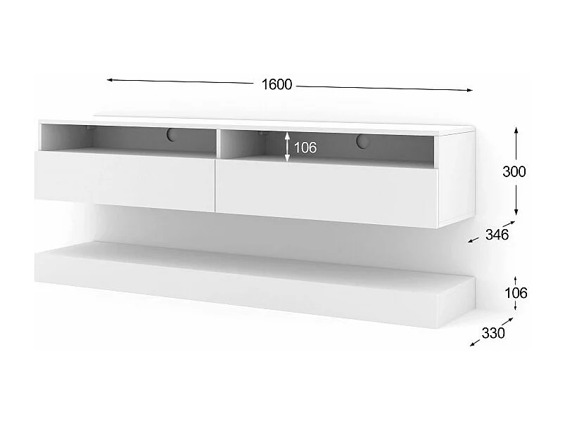Meuble TV Duo 160 cm suspendu blanc mat sideboeard