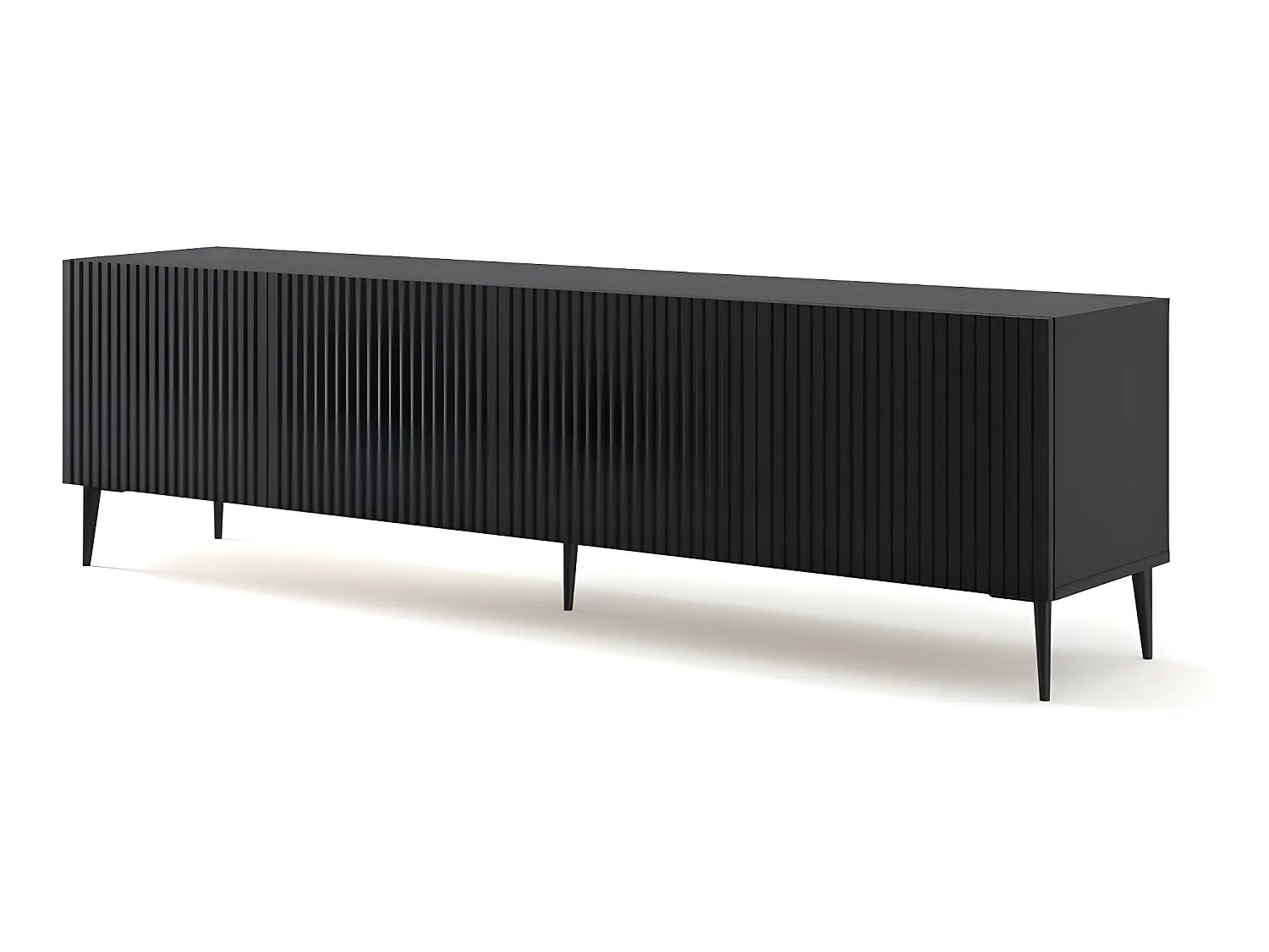 Meuble TV meuble Hi-fi sur pied Noir mat 200x42x56cm RAVI B FILET Pied noir
