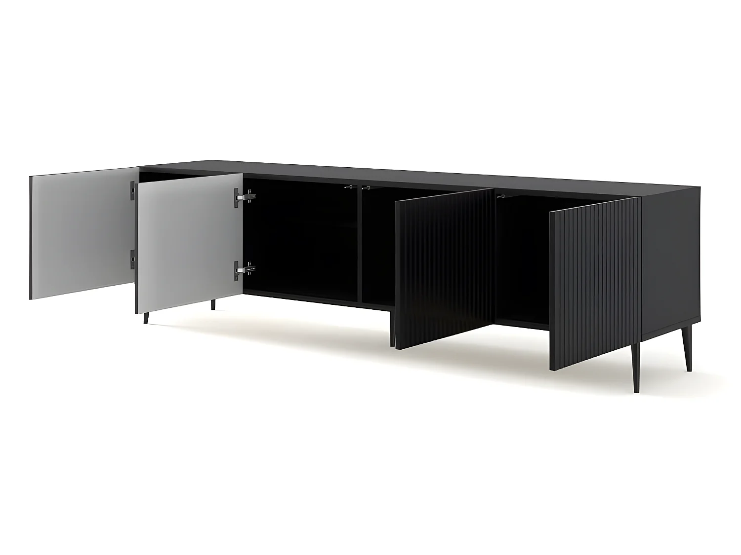 Meuble TV meuble Hi-fi sur pied Noir mat 200x42x56cm RAVI B FILET Pied noir