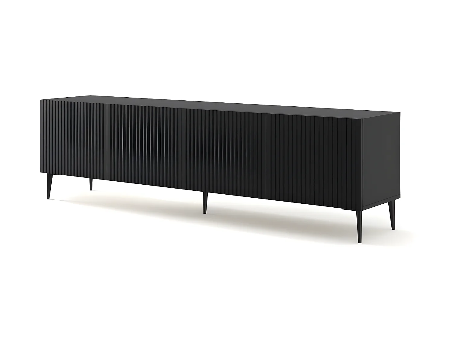 Meuble TV meuble Hi-fi sur pied Noir mat 200x42x56cm RAVI B FILET Pied noir