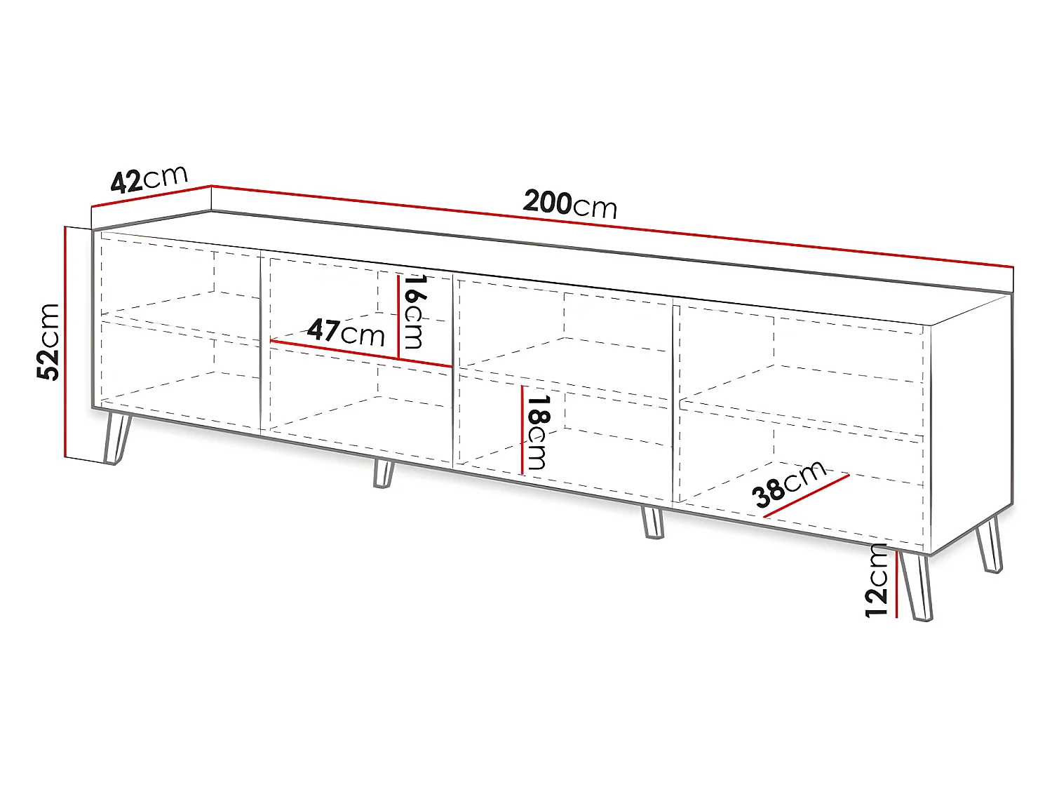 Meuble TV 200x52x42 cm Noir ABI meuble Hi-fi luxueux sideboeard sur pied