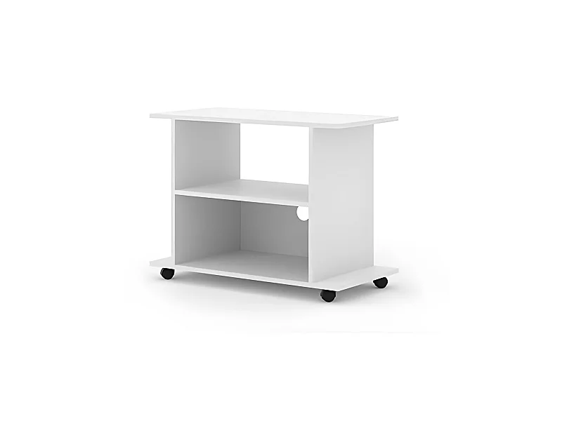 Meuble TV Commode TV Yogi Blanc 60x80x40cm (HxlxP) 2étagères avec roues design moderne de haute qualité