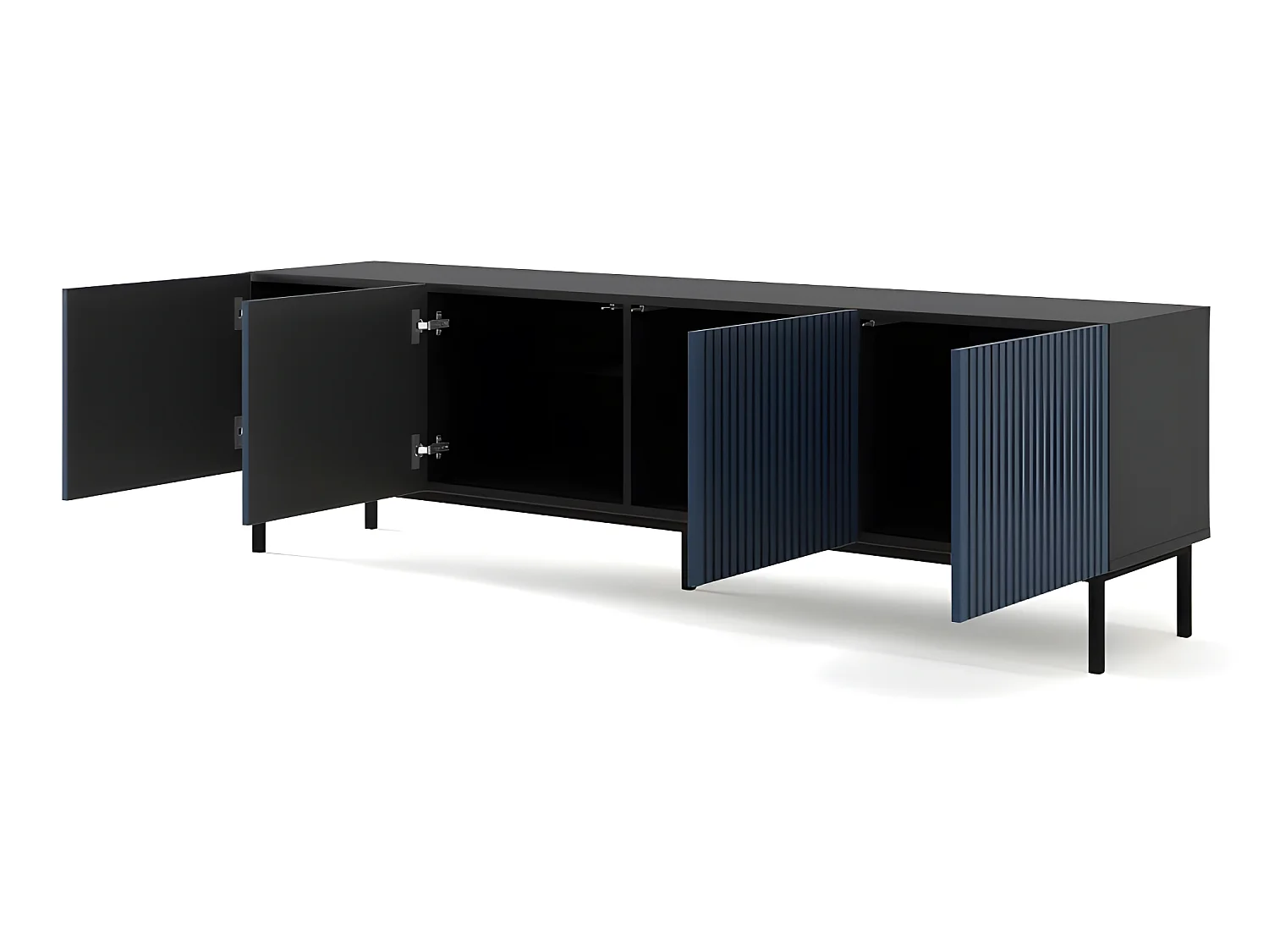 Meuble TV meuble Hi-fi sur pied Noir/Bleu marine 200x42x58cm RAVI F PEINT Pied Cadré noir