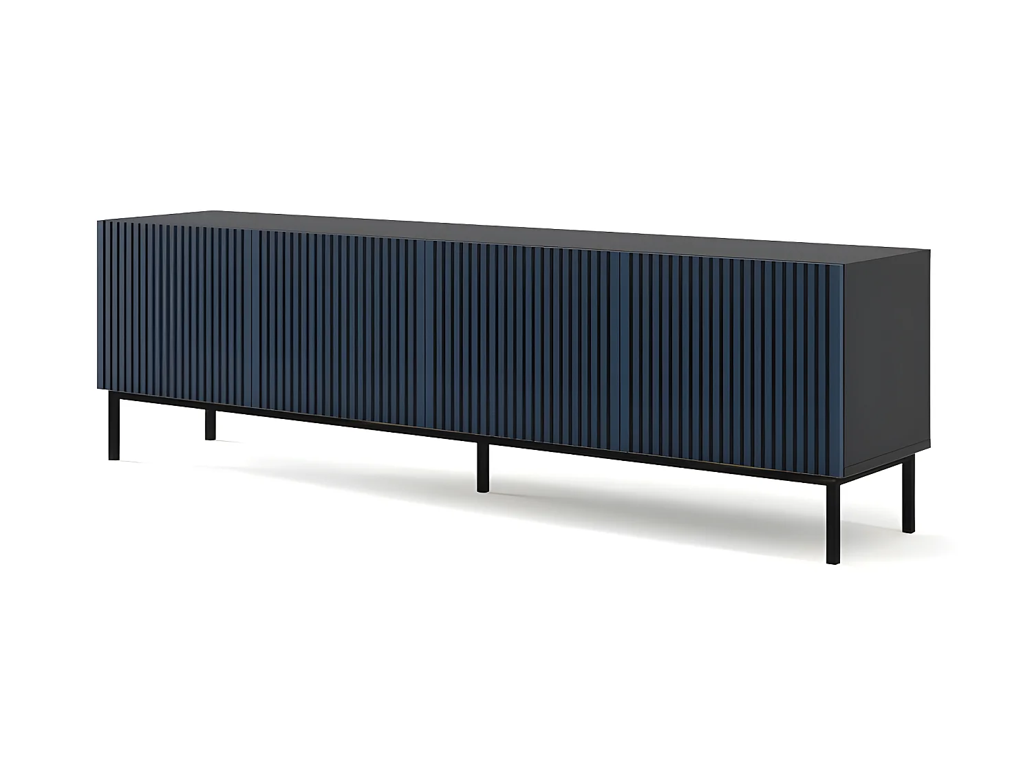 Meuble TV meuble Hi-fi sur pied Noir/Bleu marine 200x42x58cm RAVI F PEINT Pied Cadré noir