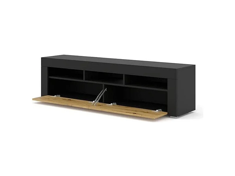 Moreno Meuble TV bas universel 160 cm à suspendre ou à poser (noir mat / chêne artisan)