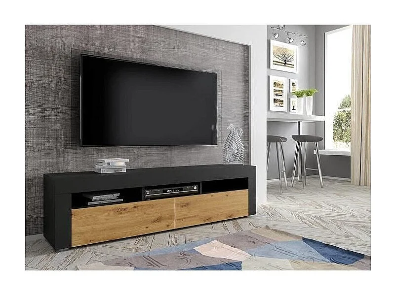 TV-meubel MORENO 160 cm universeel zwart mat / ambachtelijk eiken
