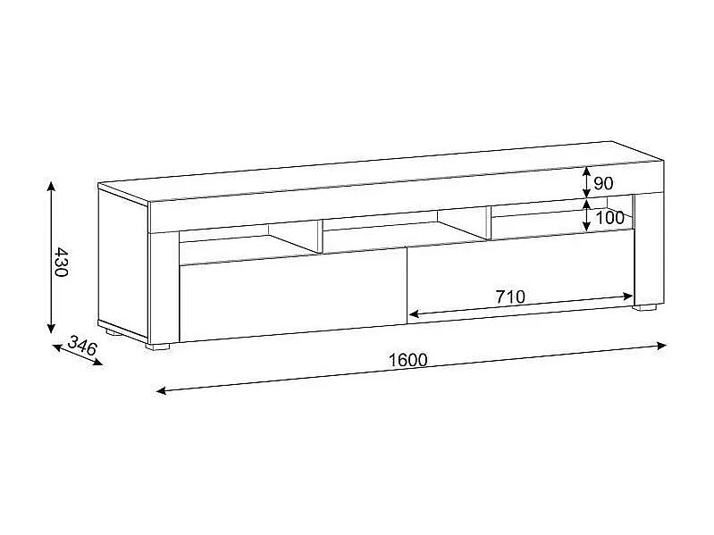 TV-meubel MORENO 160 cm universeel zwart mat / ambachtelijk eiken