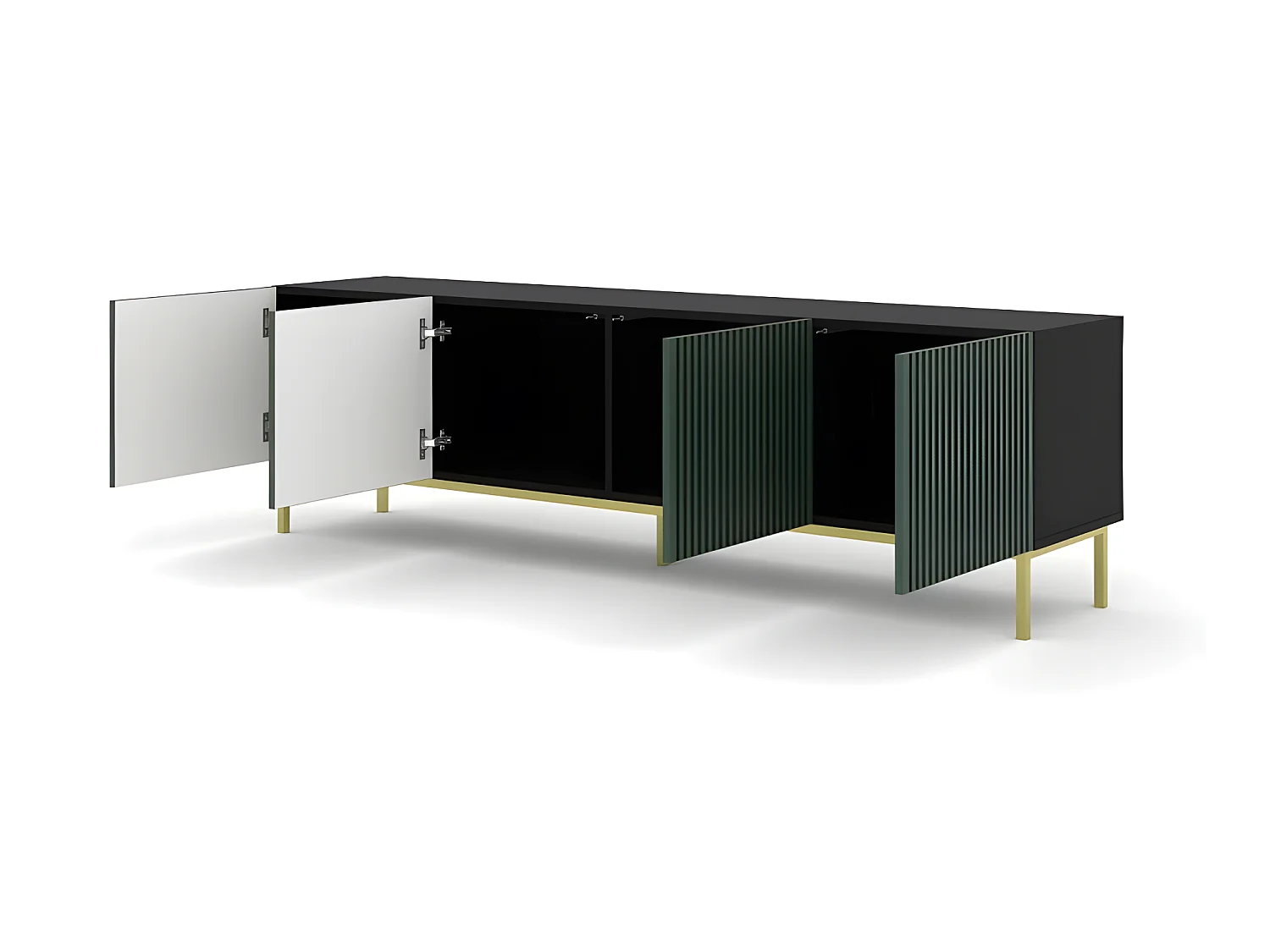 Meuble TV meuble Hi-fi sur pied Noir/Vert foncé 200x42x58cm RAVI F PEINT Pied Cadré or