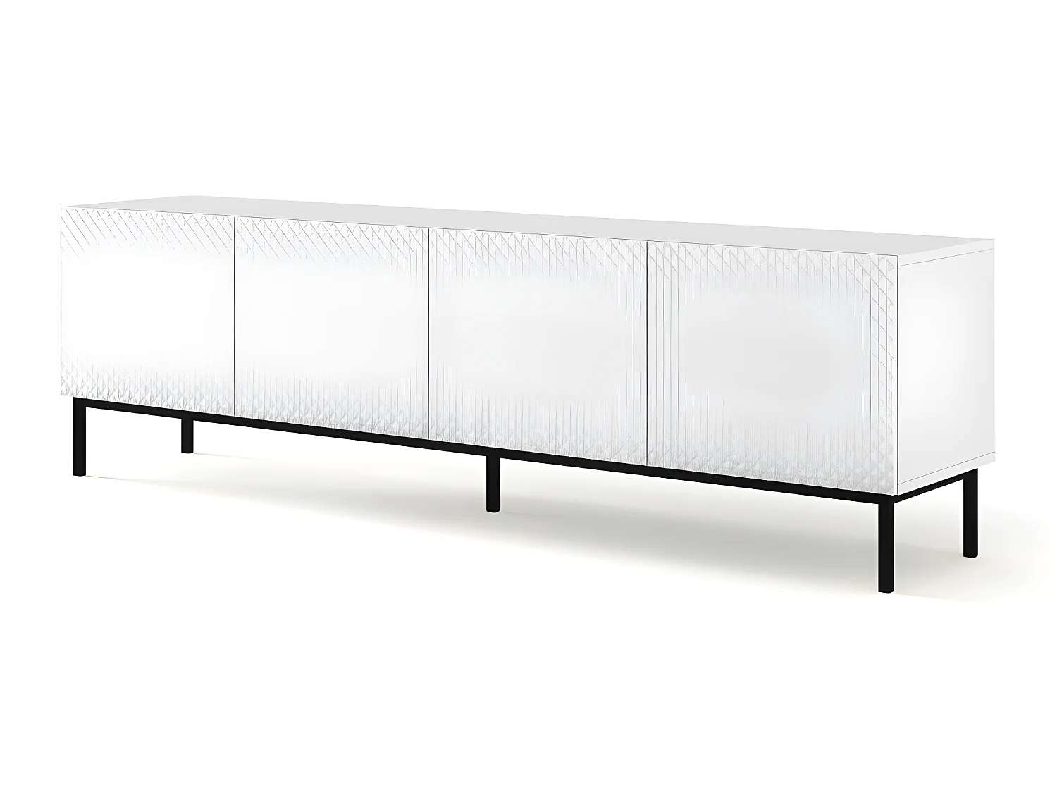 Meuble TV meuble Hi-fi sur pied Blanc Mat 200x42x58cm RAVI C DIAMANT Pied Cadré noir