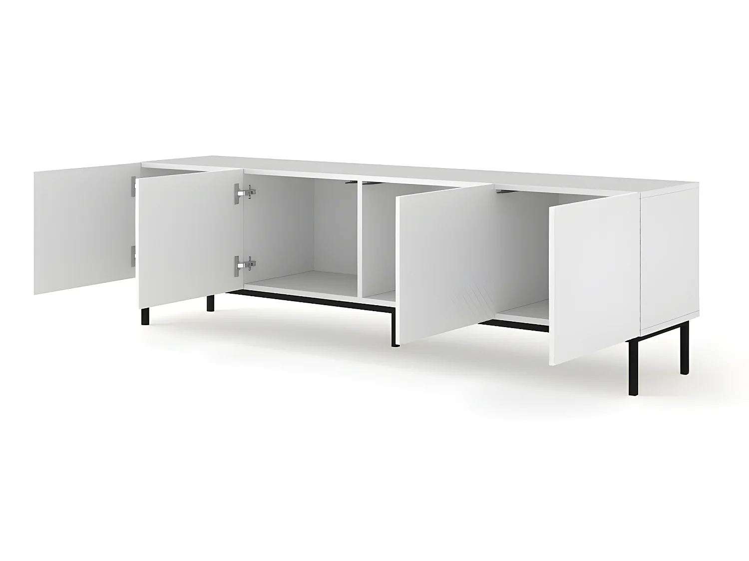 Meuble TV meuble Hi-fi sur pied Blanc Mat 200x42x58cm RAVI C DIAMANT Pied Cadré noir