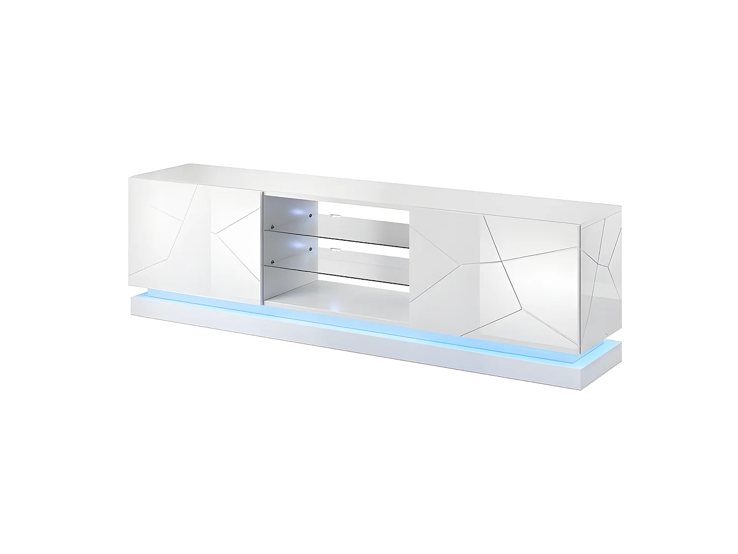 Meuble TV Blanc brillant 200x57x42cm QUEEN meuble Hi-fi luxueux sideboeard commode sur pied