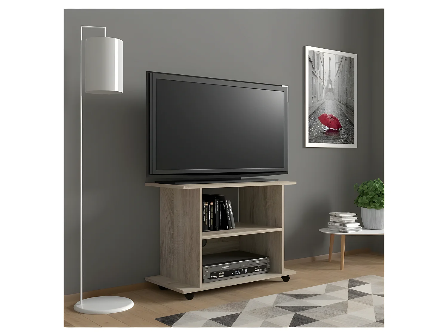 Meuble TV Commode TV Yogi Sonoma 60x80x40cm (HxlxP) 2étagères avec roues design moderne de haute qualité