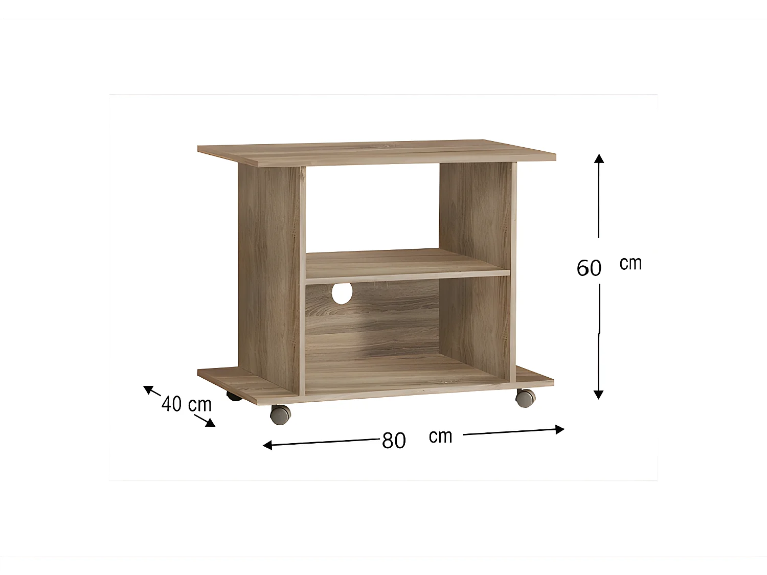 Meuble TV Commode TV Yogi Sonoma 60x80x40cm (HxlxP) 2étagères avec roues design moderne de haute qualité