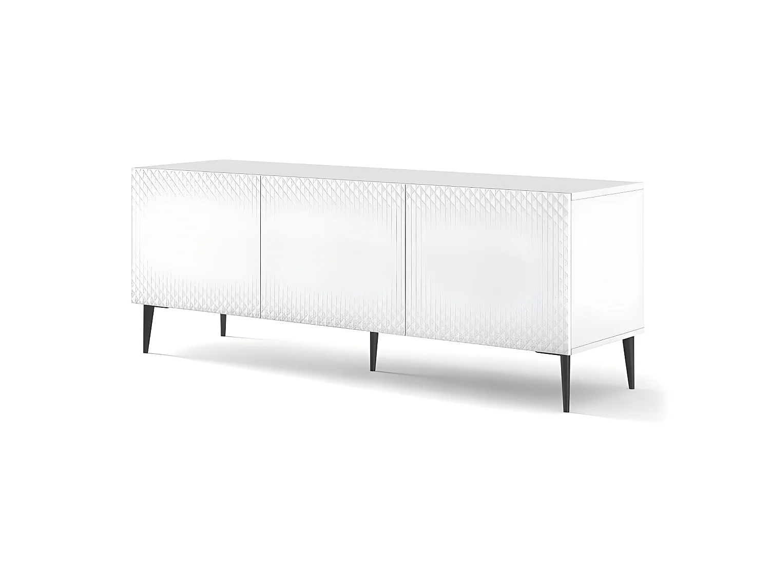 Meuble TV meuble Hi-fi sur pied Blanc Mat 150x42x56cm RAVI C DIAMANT Pied noir