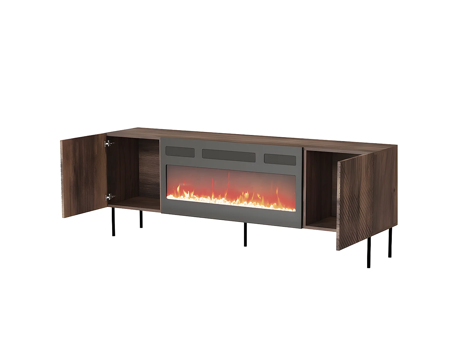 Meuble TV 190x69x40 cm couleur Noix NOCO avec cheminée intégrée noir meuble Hi-fi