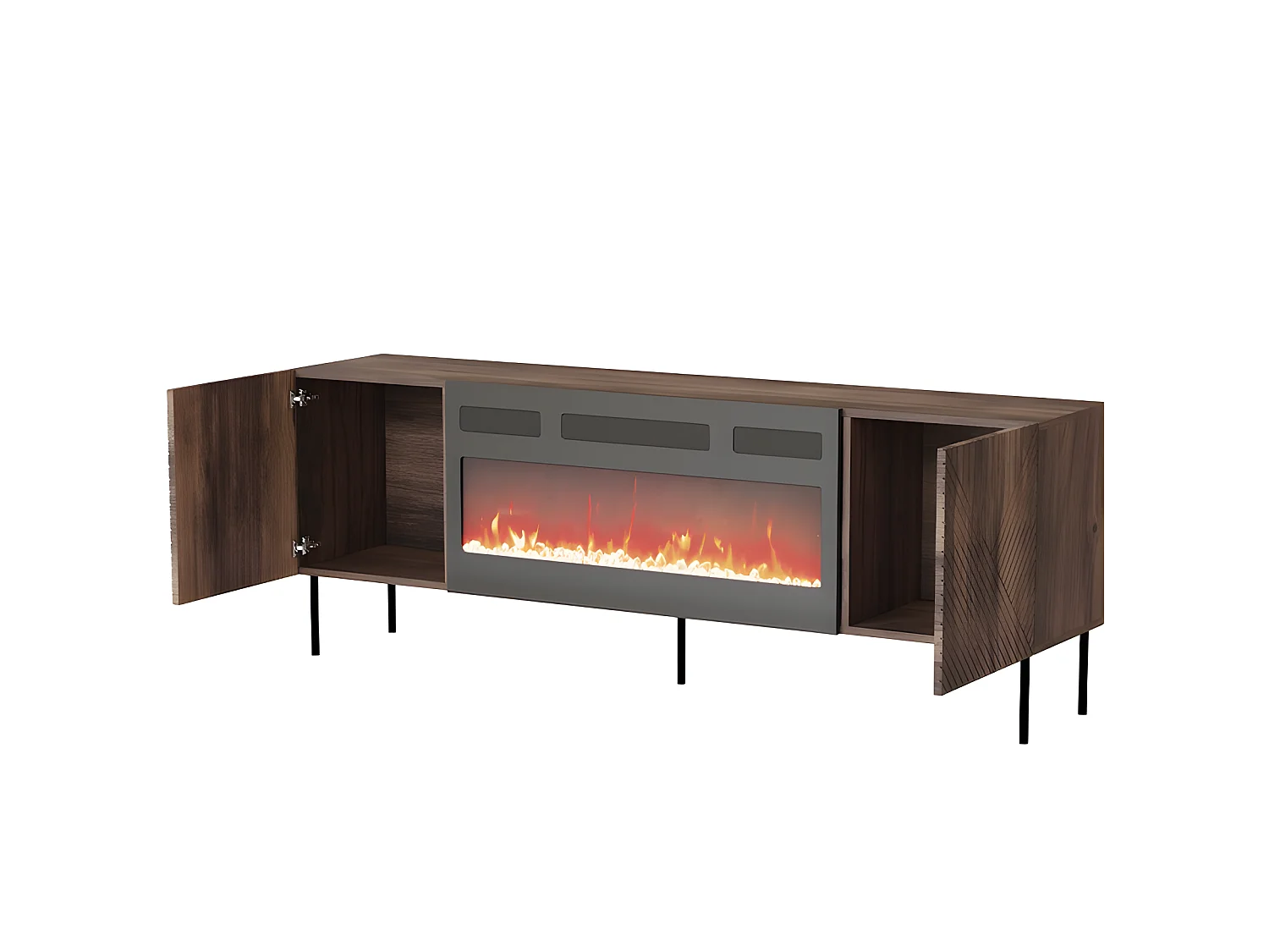 Meuble TV 190x69x40 cm couleur Noix NOCO avec cheminée intégrée noir meuble Hi-fi