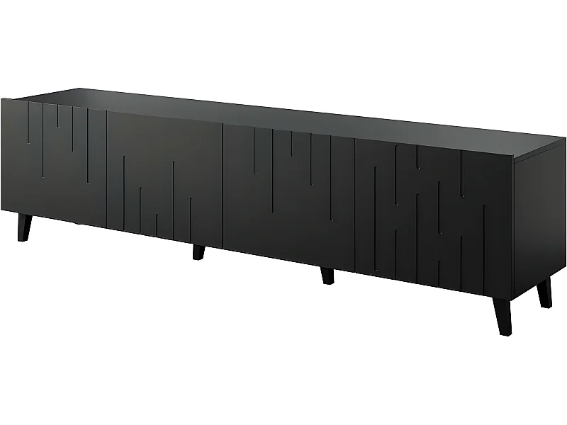 Meuble TV 200x52x42 cm Noir mat MODA meuble Hi-fi luxueux sur pieds noir avec 4 portes