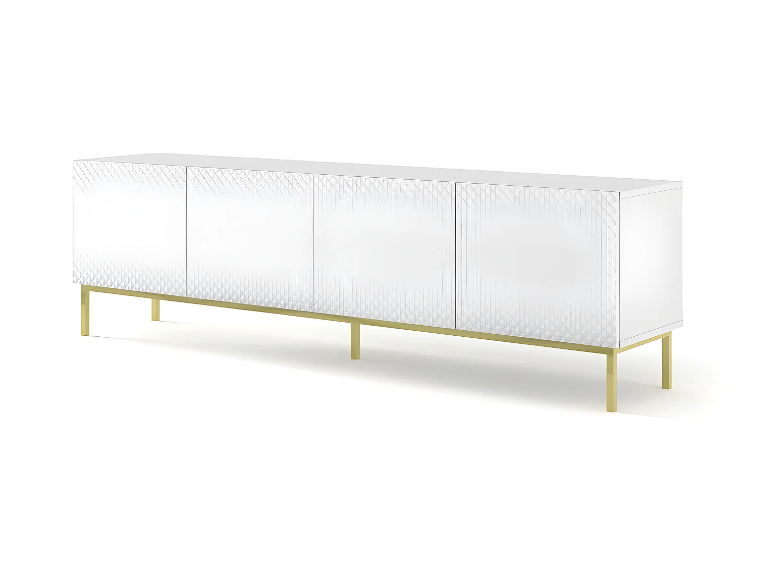 Meuble TV meuble Hi-fi sur pied Blanc Mat 200x42x58cm RAVI C DIAMANT Pied Cadré or