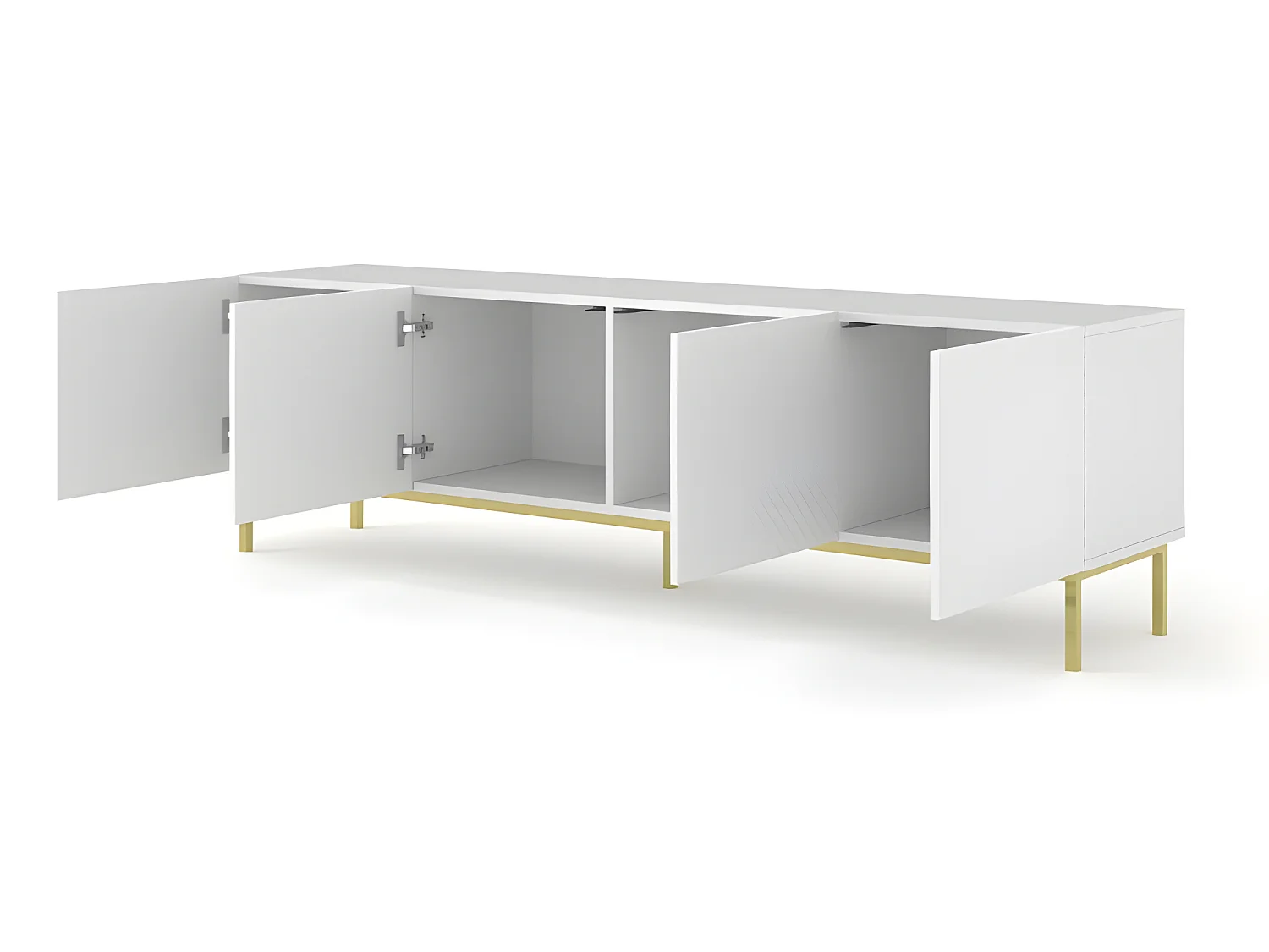 Meuble TV meuble Hi-fi sur pied Blanc Mat 200x42x58cm RAVI C DIAMANT Pied Cadré or