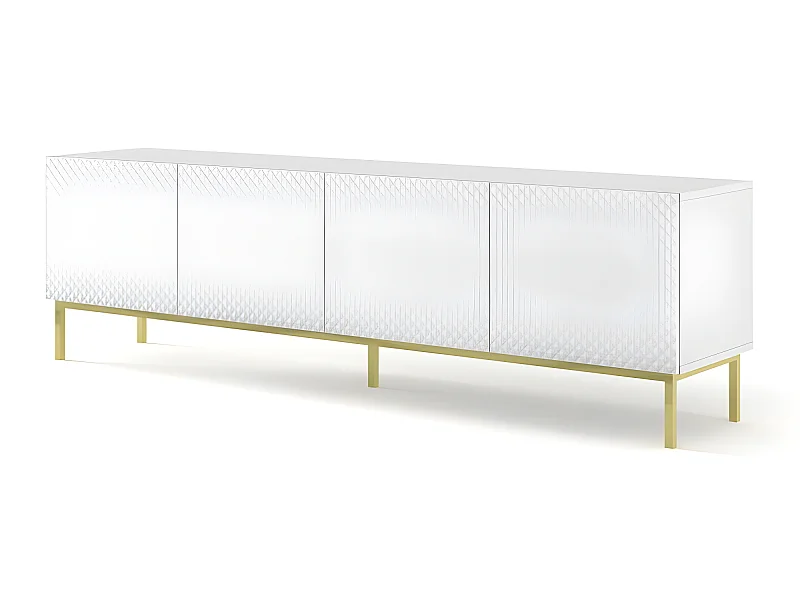 Meuble TV meuble Hi-fi sur pied Blanc Mat 200x42x58cm RAVI C DIAMANT Pied Cadré or