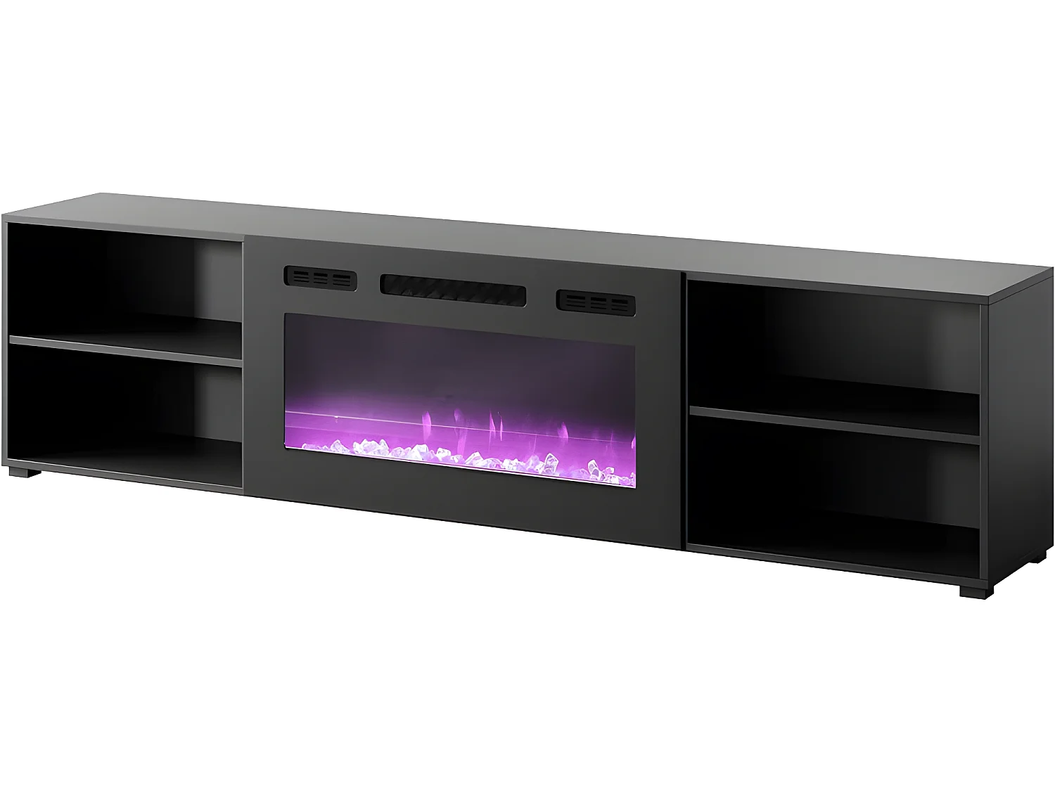 Meuble TV 200x51x33 cm noir mat ROLLI avec cheminée intégrée noir meuble Hi-fi à susprendre ou á poser