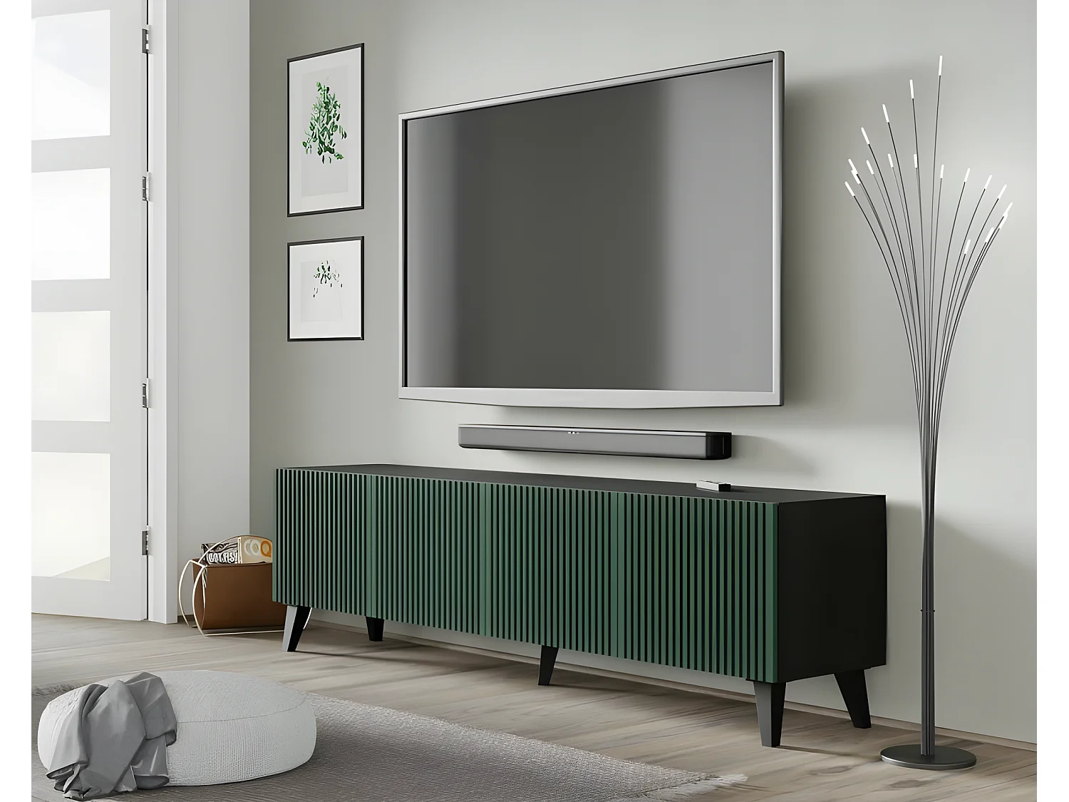 Meuble TV meuble Hi-fi sur pied Noir/Vert foncé 200x42x56cm RAVI F PEINT Pied noir