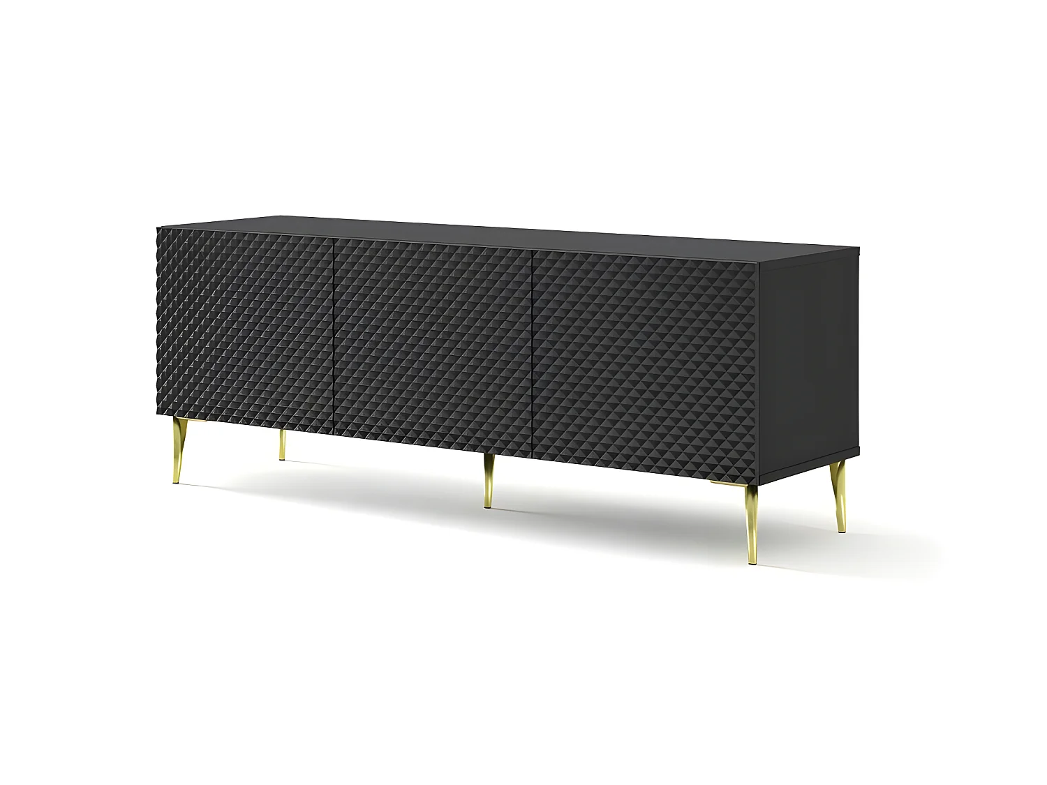 Meuble TV meuble Hi-fi sur pied Noir mat 150x42x56cm RAVI C DIAMANT Pied or