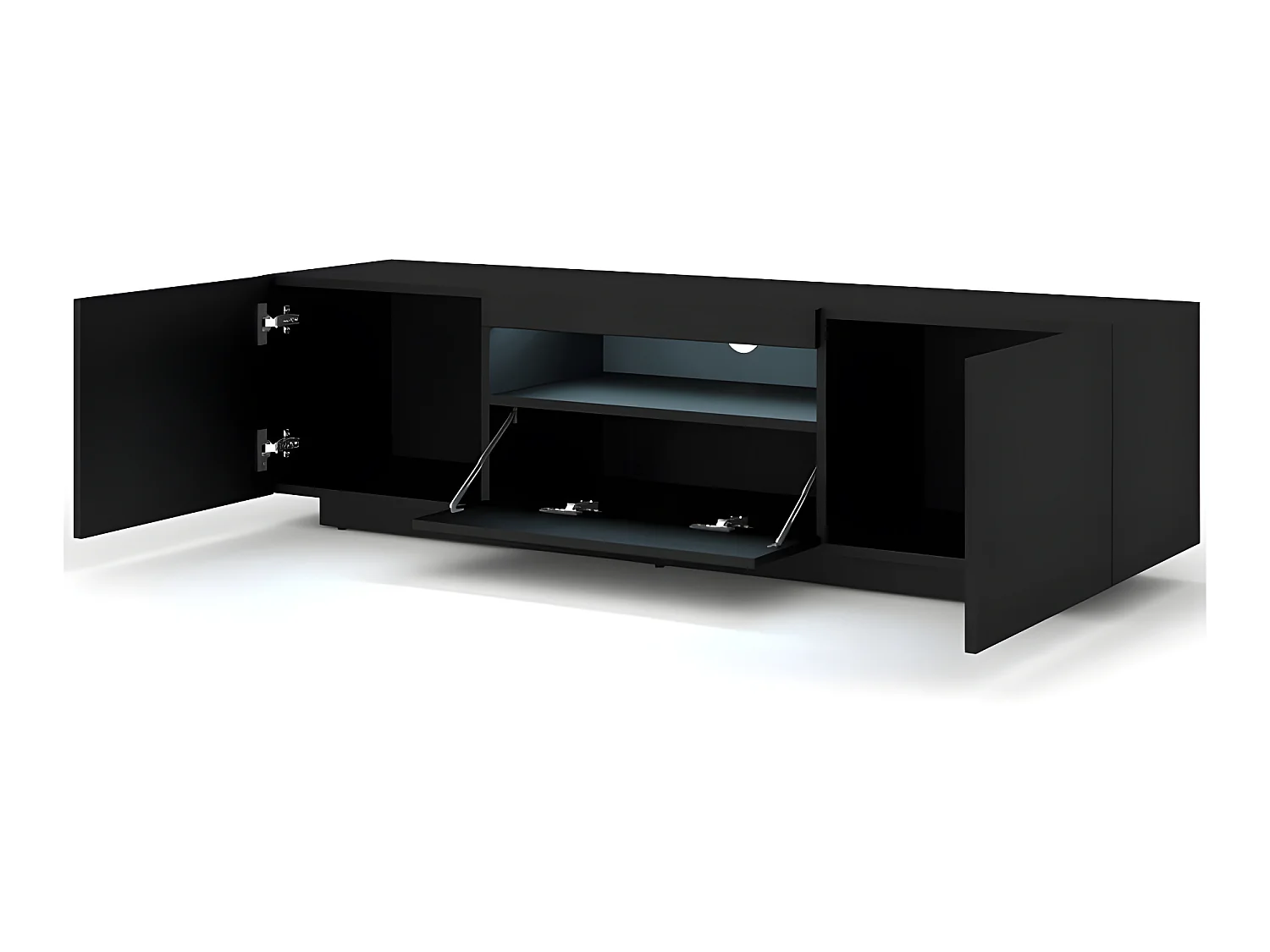 Meuble TV Noir Mat Avec LED 150x42x37cm Aura meuble sur pied ou a suspendre meuble Hi-fi