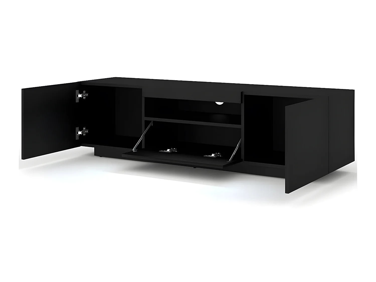 Meuble TV Noir Mat Avec LED 150x42x37cm Aura meuble sur pied ou a suspendre meuble Hi-fi