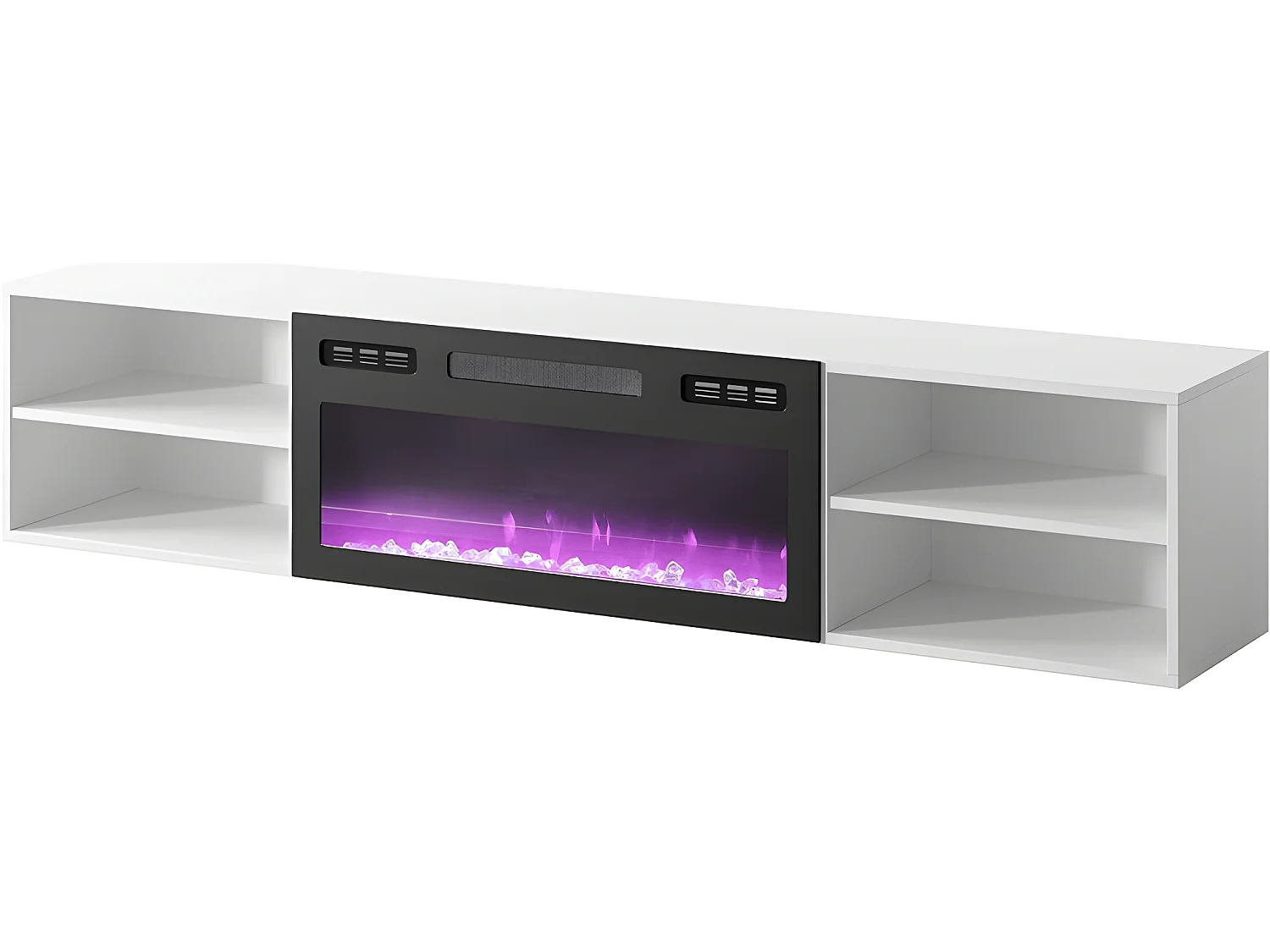 Meuble TV 180x39x33 cm blanc mat ROLLI avec cheminée intégrée noir meuble Hi-fi à susprendre ou á poser