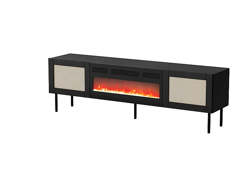 Meuble TV 180x55x40 cm NOIR YOTA avec cheminée intégrée meuble Hi-fi sur pied