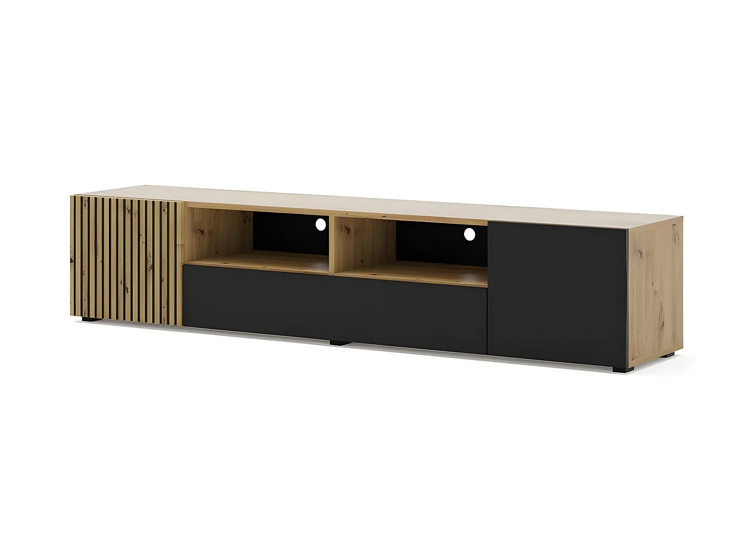 Meuble TV Noir/chêne artisan 200x42x42cm AURIS meuble Hi-fi sideboeard commode sur pied