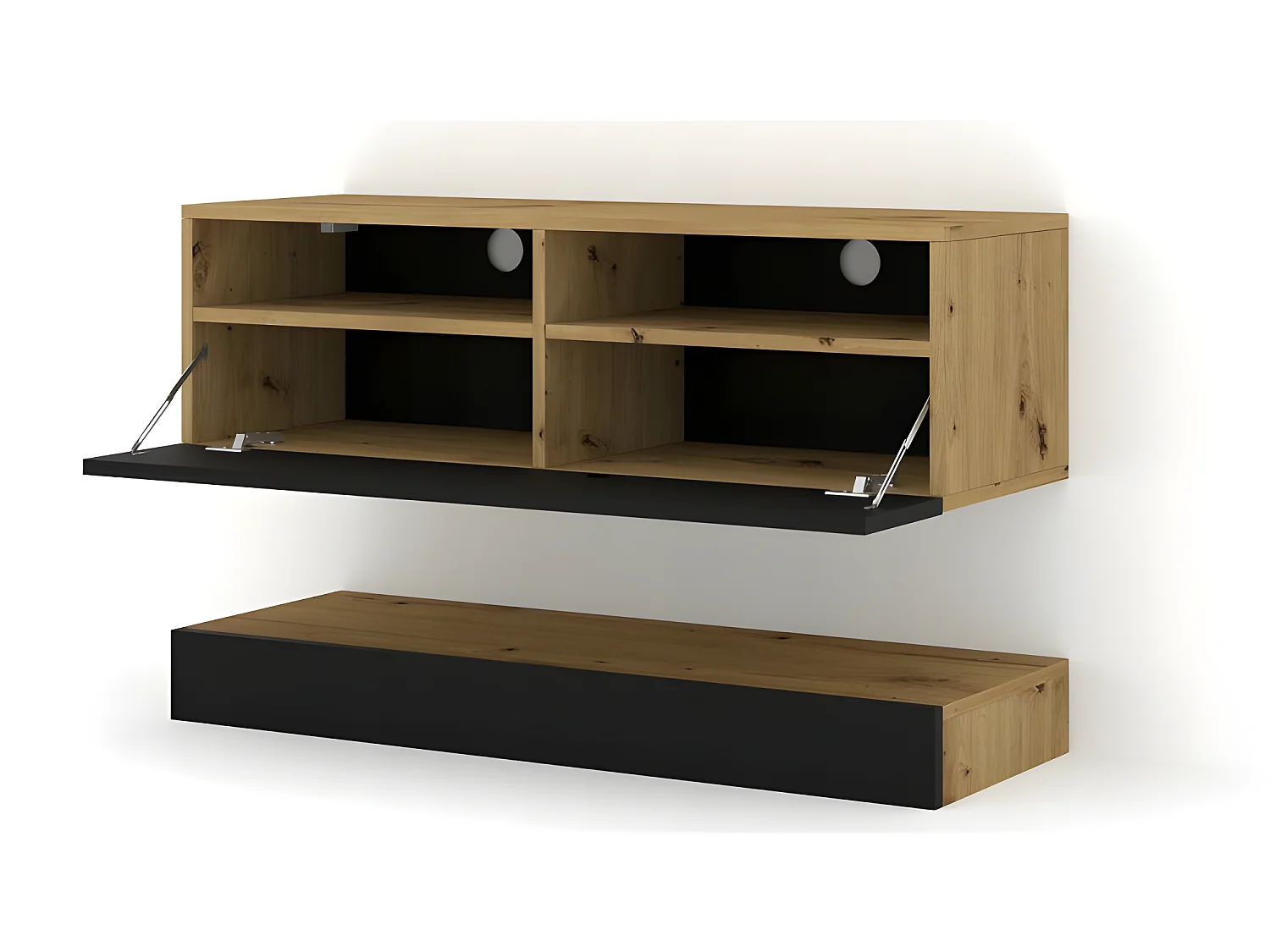 Meuble TV Duo 100 cm suspendu avec étagère Artisan/ Noir avec un design moderne