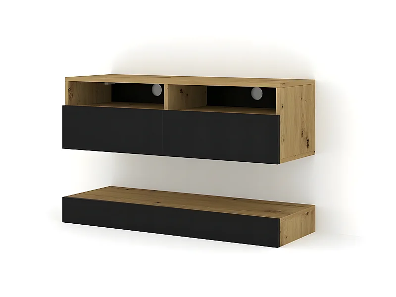 Meuble TV Duo 100 cm suspendu avec étagère Artisan/ Noir avec un design moderne