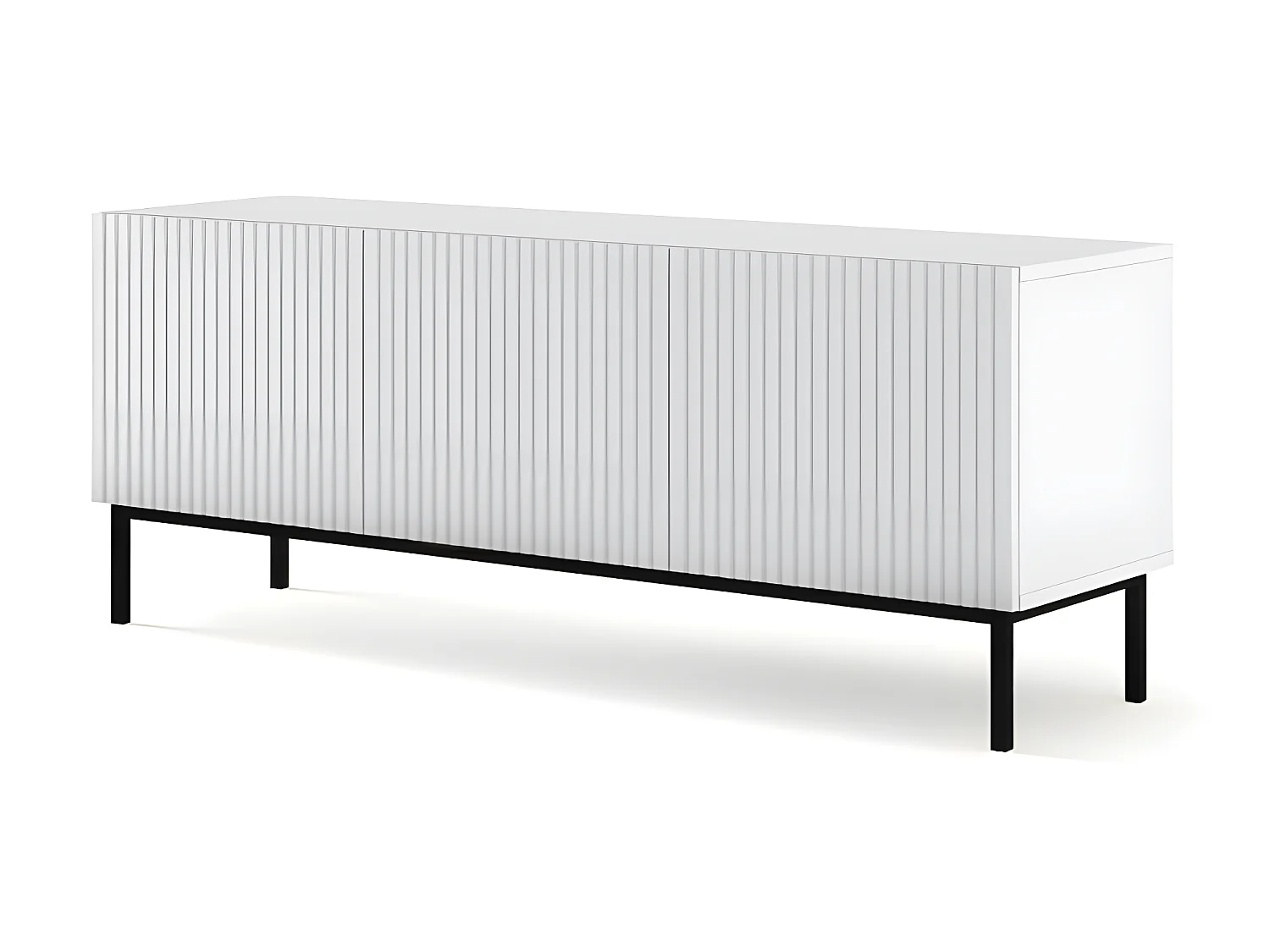 Meuble TV meuble Hi-fi sur pied Blanc Mat 150x42x58cm RAVI B FILET Pied Cadré noir