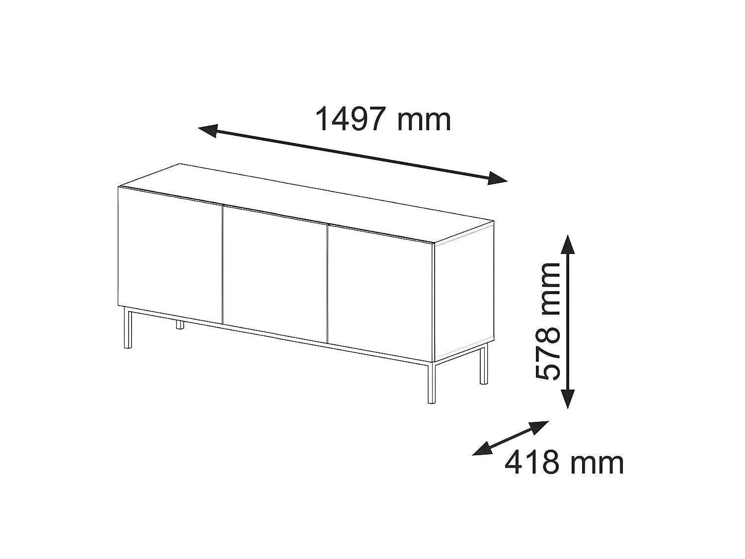 Meuble TV meuble Hi-fi sur pied Blanc Mat 150x42x58cm RAVI B FILET Pied Cadré noir